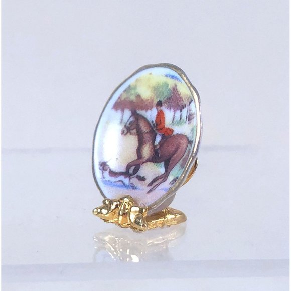 REUTTER Porcelain Dollhouse Plate on Stand Fox Hunt Horses Dogs Convex Face - Picture 5 of 5